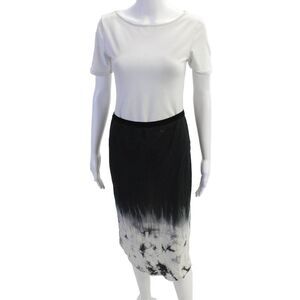 Go By GoSilk Womens Elastic Waistband Abstract Silk Skirt Black White Size XS